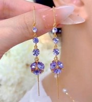 Lavender Crystal Bead Drop Earrings